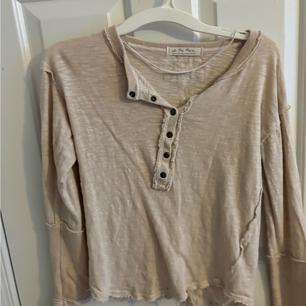 We The Free Light Beige Buttoned Henley Top